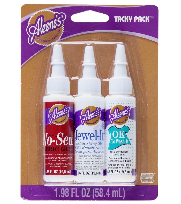 Aleene's Tacky Fabric Glue Pack Set - Jewel It, OK to Wash It, No-Sew, 3 Piece