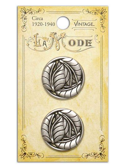 Blumenthal Vintage LaMode Buttons - Leaf Antique Silver