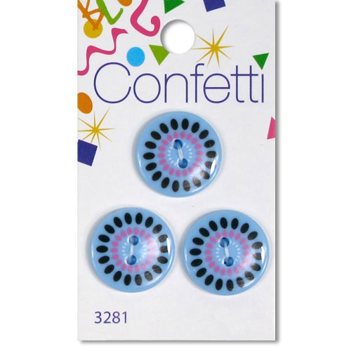 Blumenthal Confetti - Blue Petal Buttons, 3/4" (19MM) - 3 per Card