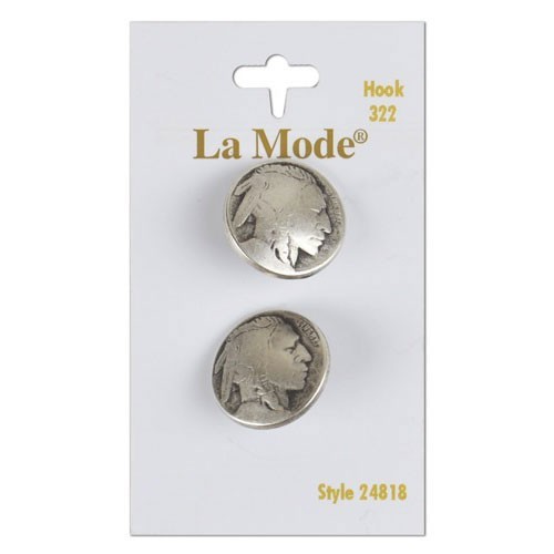 Blumenthal LaMode Buttons - Silver Indian Head Shank Button, 3/4" (19MM) - 2 per Card