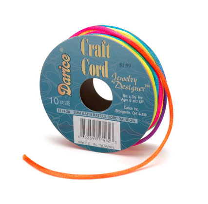 Darice 2mm Satin Rattail Cord Rainbow 20 yards