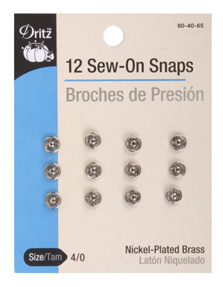 Dritz Sew On Snaps Size 4/0 Nickel 12 pc