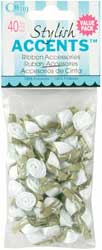 Offray Ribbon Roses-Small 40/Pkg - White