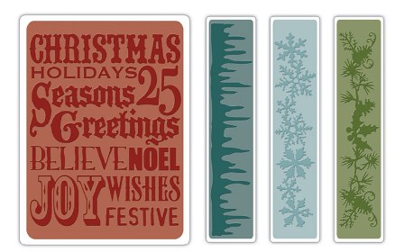 Sizzix - Texture Fades Embossing Folders - Tim Holtz - Christmas Background & Borders Set