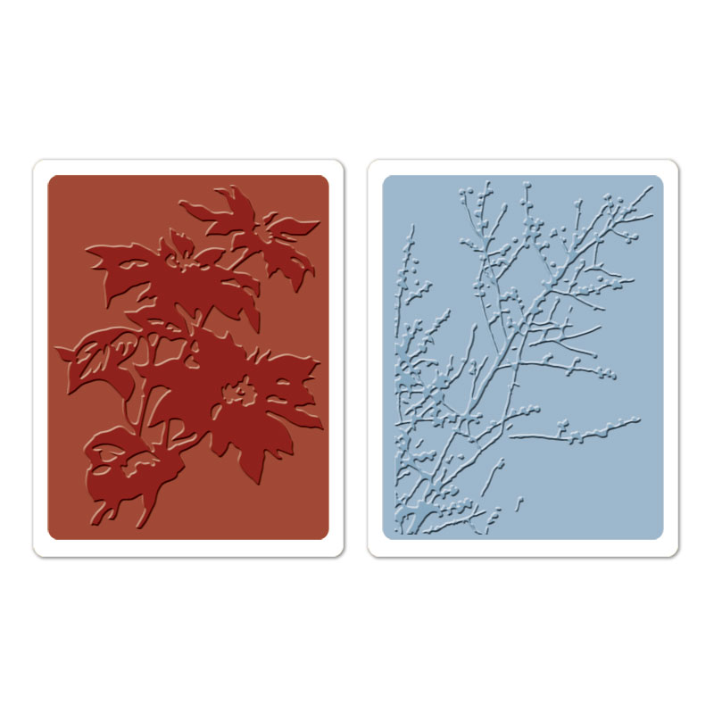 Sizzix - Texture Fades Embossing Folders - Tim Holtz - Brush Poinsettias and Winter Berries Set