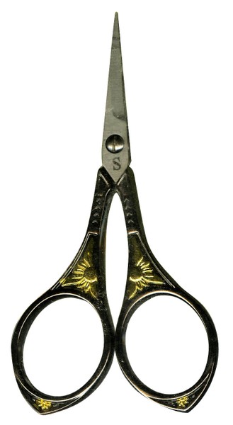 Sullivans 4" Gunmetal and Gold Round Handle Heirloom Embroidery Scissors